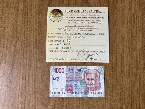 Banconota lire 1000 montessori - banconota,